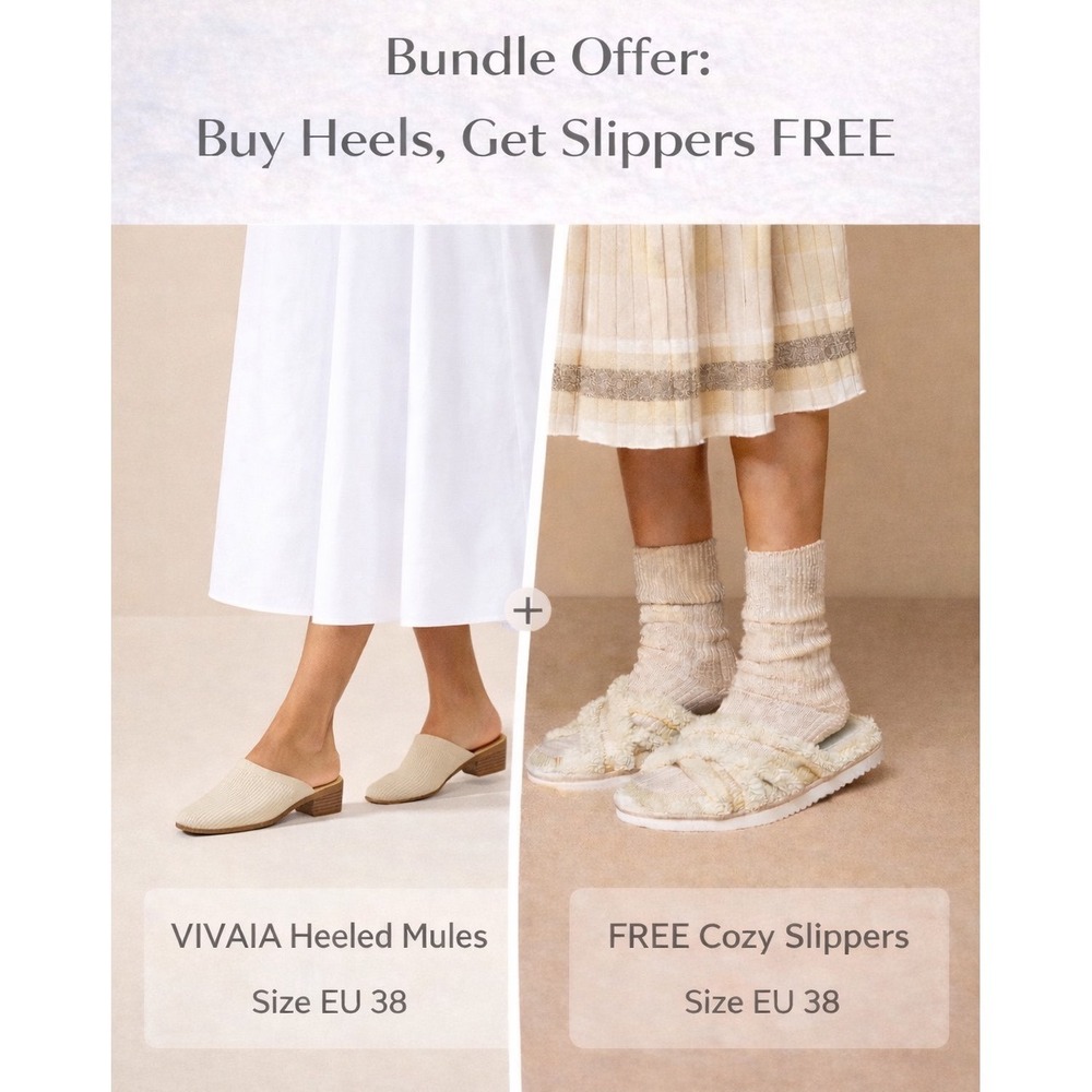 VIVAIA Giselle Square-Toe Heeled Mules| NWT - EU 38 / US 7–7.5 + FREE Slippers